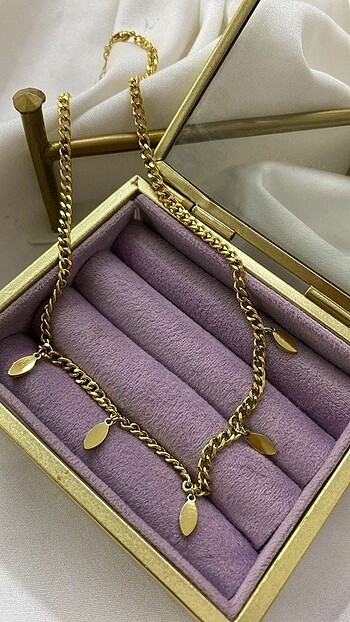 Çelik damla kolye gold