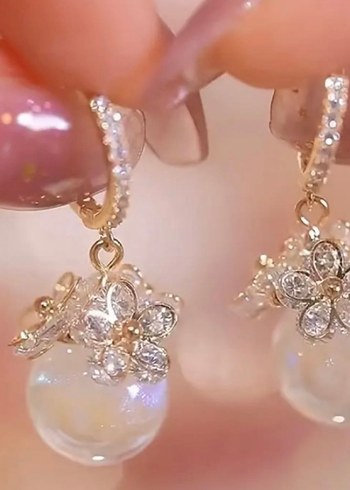 Diğer İnci Boncuklu Pembe Midi Küpe