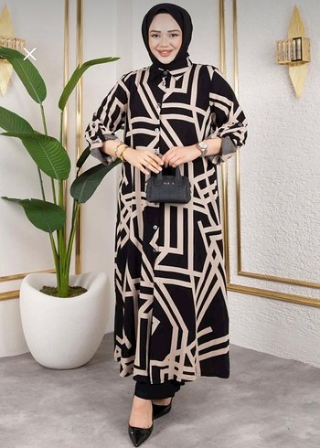 Siyah Zebra Desenli Uzun Salaş tunik