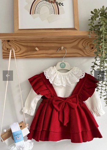 Bordo Fırfırlı Kız Çocuk Elbise