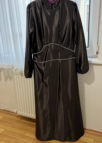 acı kahve Uzun Kollu arkadan bağlamalı Uzun Elbise