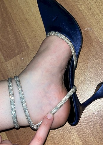 Mavi Stiletto Tokalı Kadın Topuklu Ayakkabı taşlı - Görsel 2