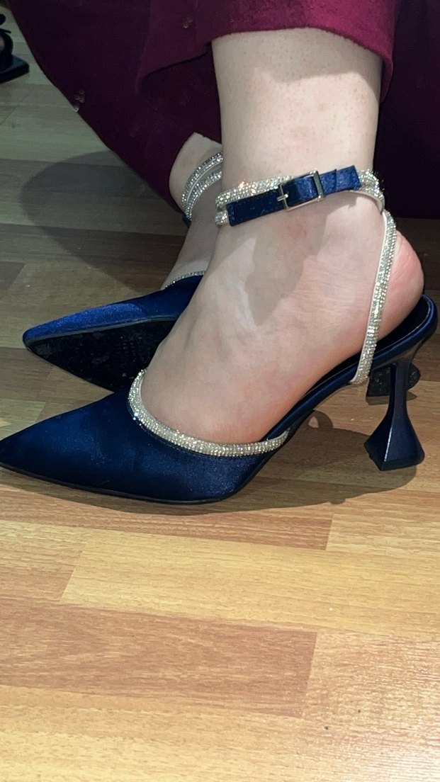 Mavi Stiletto Tokalı Kadın Topuklu Ayakkabı taşlı - Görsel 4