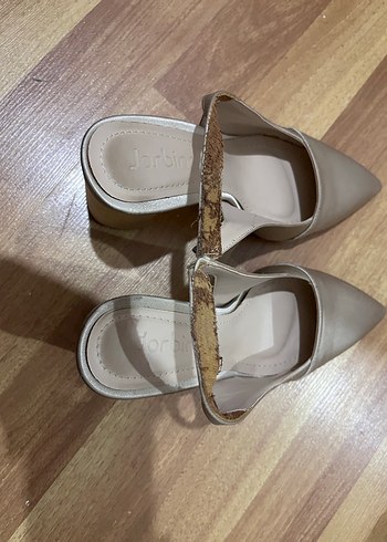 Kadın bej Saten Topuklu Ayakkabı - Görsel 4