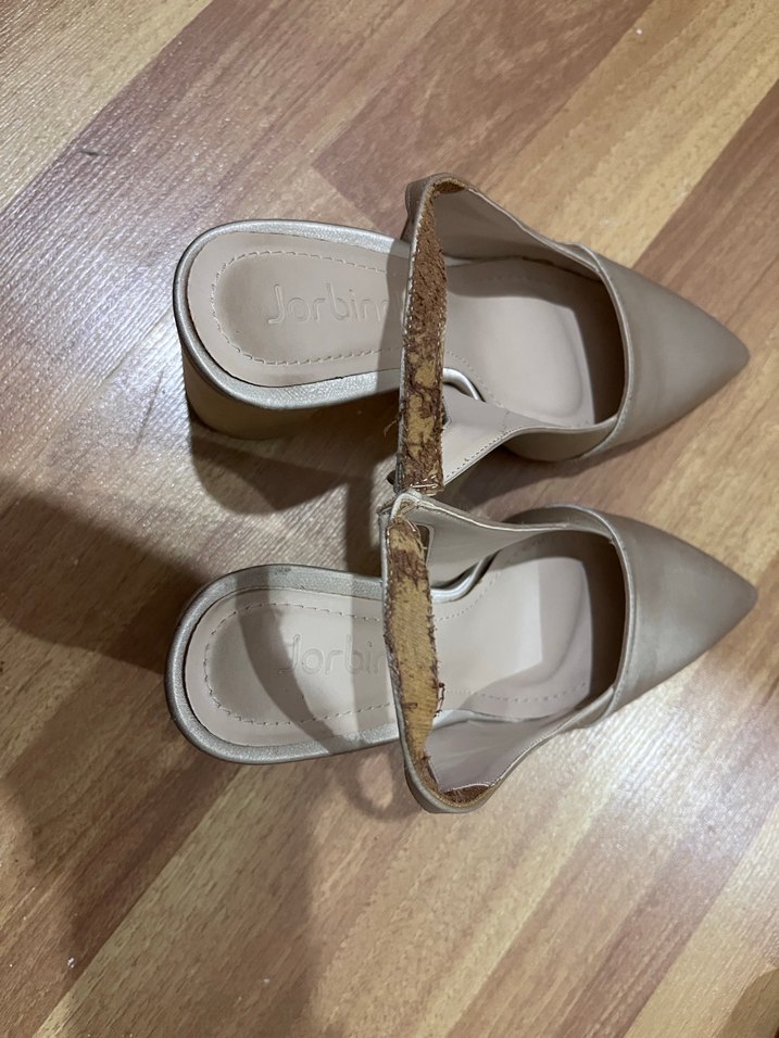 Kadın bej Saten Topuklu Ayakkabı - Görsel 4