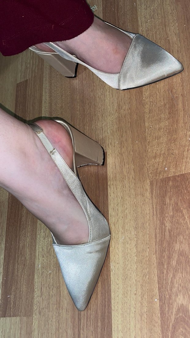 Kadın bej Saten Topuklu Ayakkabı - Görsel 3