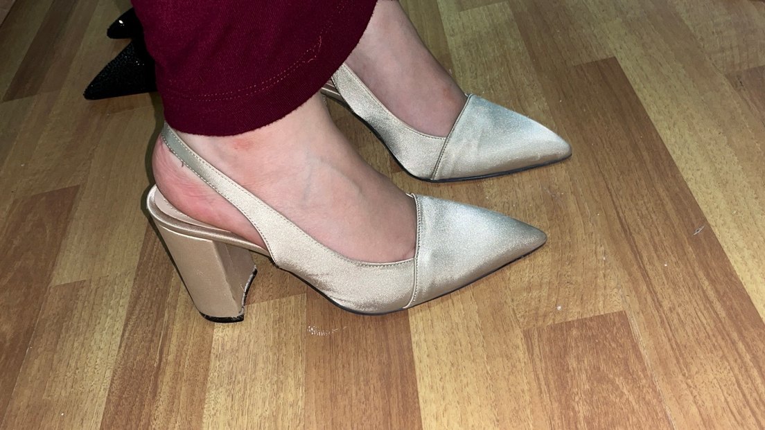 Kadın bej Saten Topuklu Ayakkabı - Görsel 2