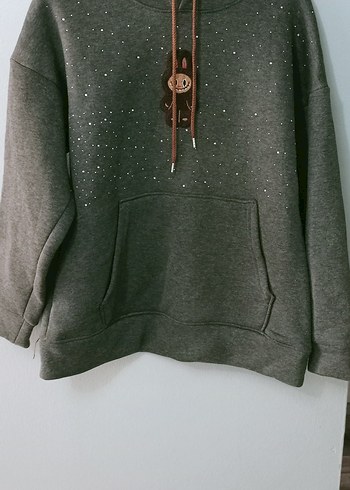 Diğer İ Gri Kapusonlu Yildizli Sweatshirt