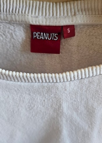 Peanuts Snoopy Pamuklu Beyaz Düğmeli Uzun Kollu Sweatshirt