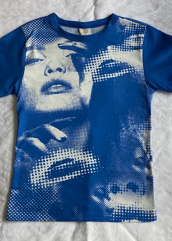 Mavi Pop Art Baskılı Kadın Vintage Tişört