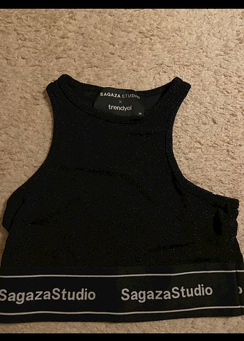 SagazaStudio Siyah Spor Crop Top - Görsel 2