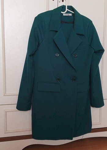 Düğmeli Koyu Yeşil Uzun Kollu Blazer ceket takım