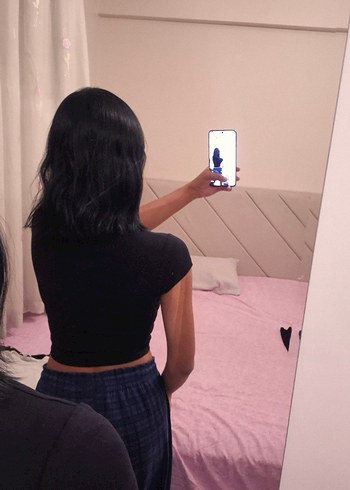 xs Beden siyah tam saran crop