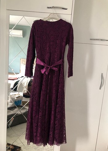 xl Beden Uzun Kollu Mor Dantel Elbise