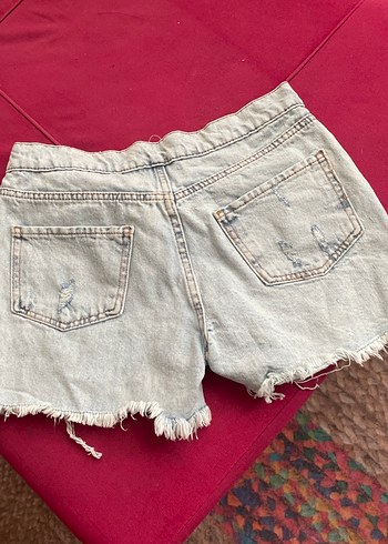 Diğer Düğmeli Bağlama Desenli Mini Jean Şort