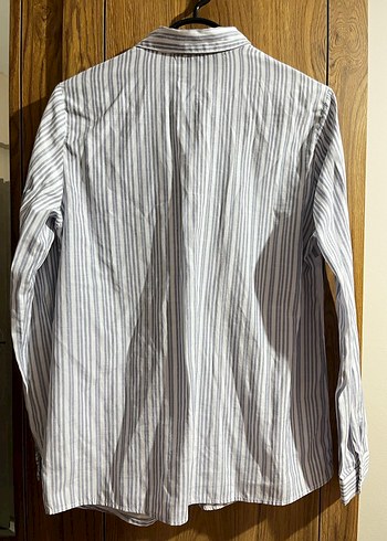 Çizgili Mavi Beyaz Kadın Uzun Kollu Gömlek - Görsel 2