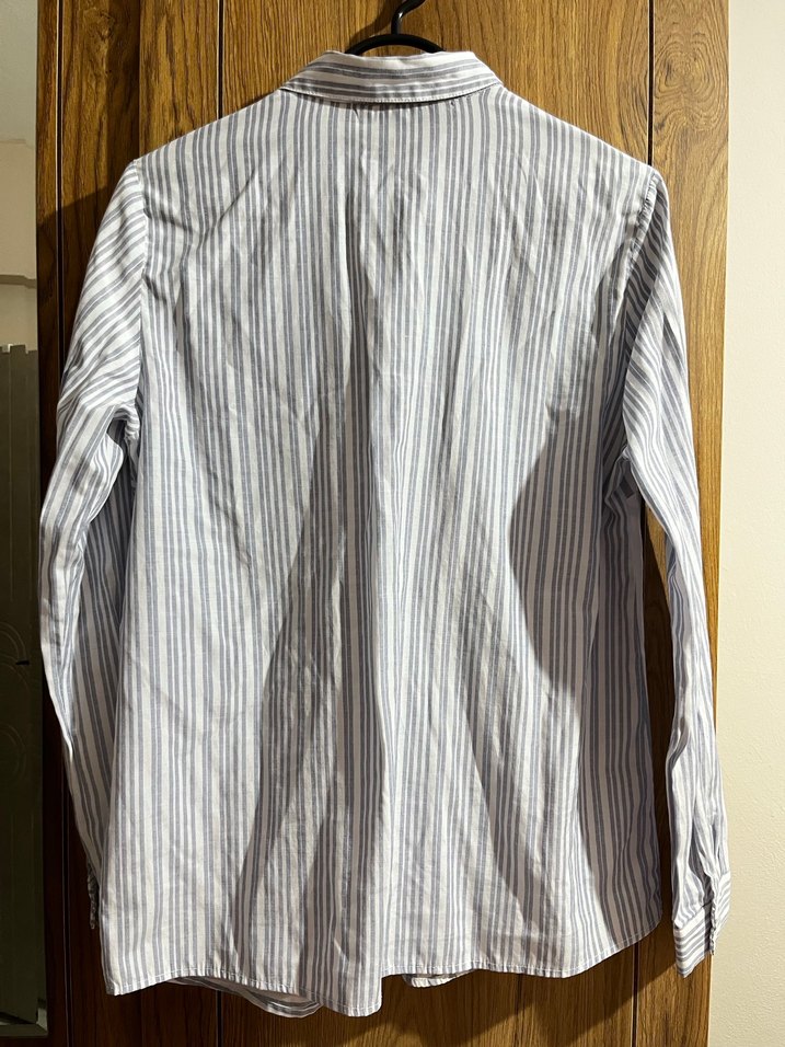 Çizgili Mavi Beyaz Kadın Uzun Kollu Gömlek - Görsel 2