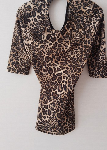 Addax Kahverengi Leopar Desenli Bluz