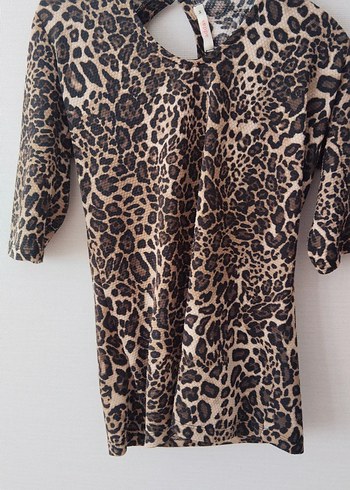 Kahverengi Leopar Desenli Bluz