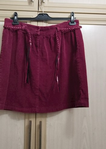 Bordo Süet Kemerli Mini Etek
