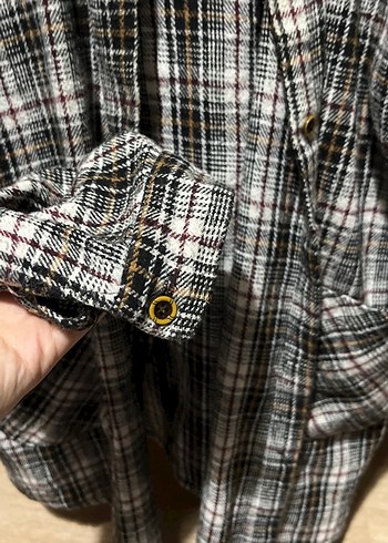 Düğmeli, Salaş Kesim, Uzun Kollu Gri Kadın Gömlek - Görsel 3