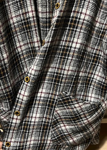 Düğmeli, Salaş Kesim, Uzun Kollu Gri Kadın Gömlek - Görsel 2