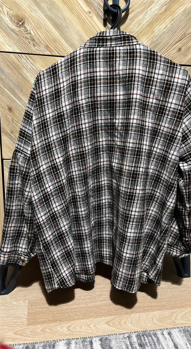 Düğmeli, Salaş Kesim, Uzun Kollu Gri Kadın Gömlek - Görsel 5