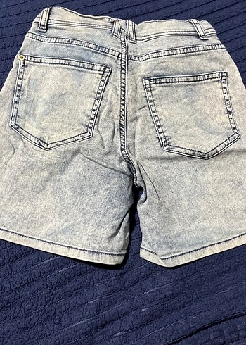 Düğmeli Gri Mavi Kadın Midi Kot Şort - Görsel 4