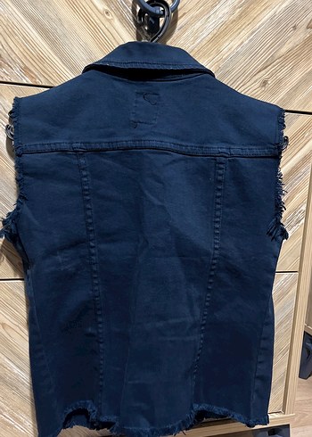 Kadın Lacivert Kolsuz Denim Ceket - Görsel 4