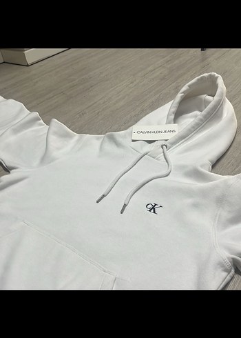Calvin Klein Jeans Beyaz Kapüşonlu Sweatshirt - Görsel 3