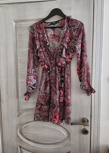 Bordo Bohem Mini Elbise