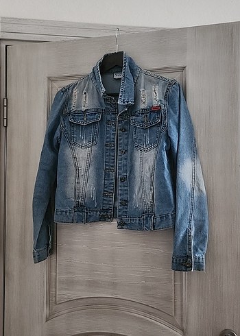 Düğmeli Mavi Kadın Denim Ceket