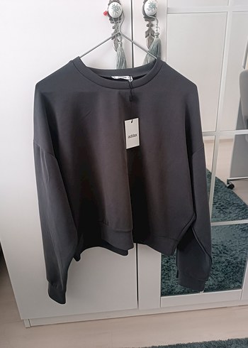 Siyah Kadın Sweatshirt, Uzun Kollu, Salaş Kesim