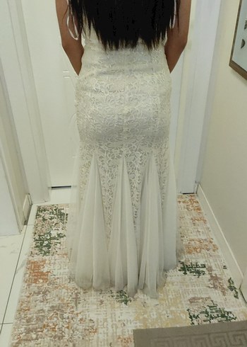 Dantelli Beyaz Balık abiye - Görsel 4