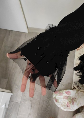 Siyah Fırfırlı Uzun Kollu Gotik Triko Elbise