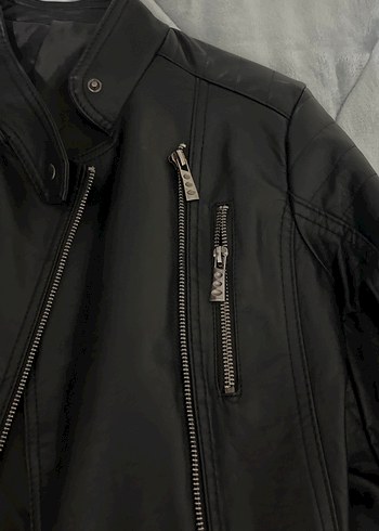 Deri Siyah Biker Ceket Kadın - Görsel 2