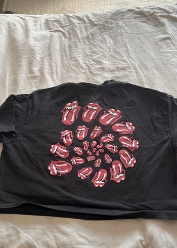 Siyah The Rolling Stones baskılı Tişört