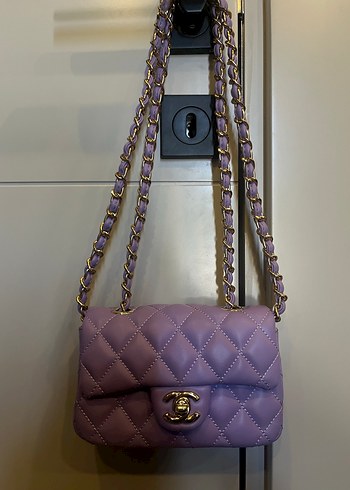  Beden Coco Chanel Mor Deri Zincir Detaylı Yılan Desenli Kadın Çanta