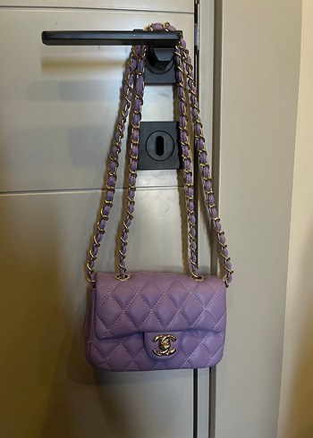 Coco Chanel Mor Deri Zincir Detaylı Yılan Desenli Kadın Çanta