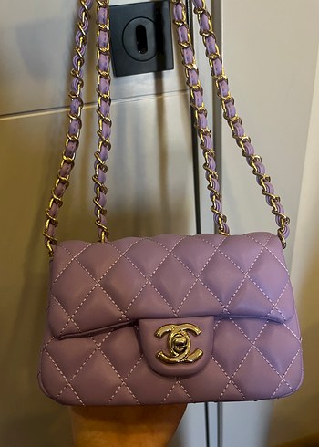 Chanel Coco Chanel Mor Deri Zincir Detaylı Yılan Desenli Kadın Çanta