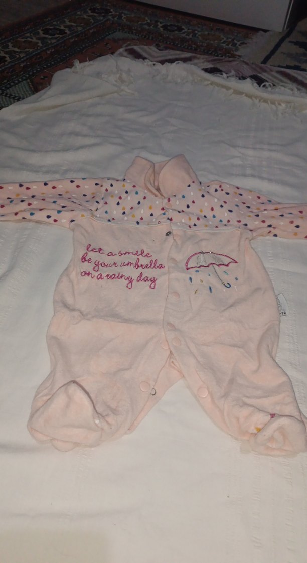 Nakışlı Pembe Örgü Kız Bebek Tulum - Görsel 2