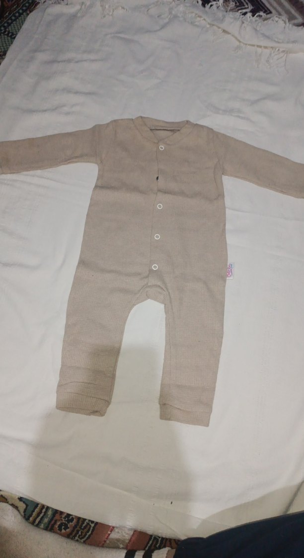 Bej Bebek Tulum, Uzun Kollu, Düğmeli - Görsel 2