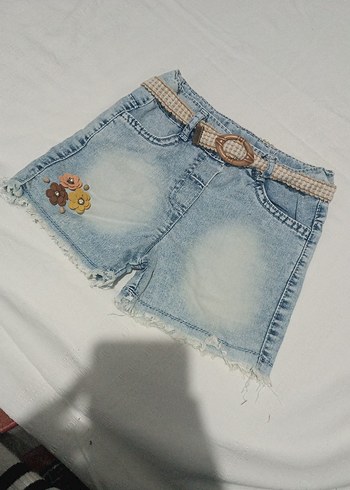 Nakışlı Mavi Kot Şort - Görsel 2