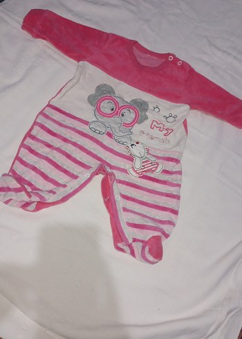 Pembe Desenli Bebek Kız Tulum Dantelli - Görsel 3