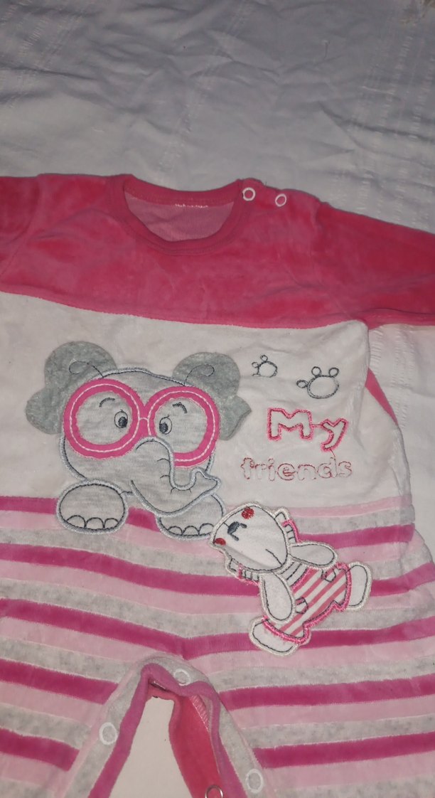 Pembe Desenli Bebek Kız Tulum Dantelli - Görsel 2