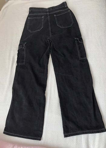 m Beden Siyah Bol Kesim Midi Denim Pantolon