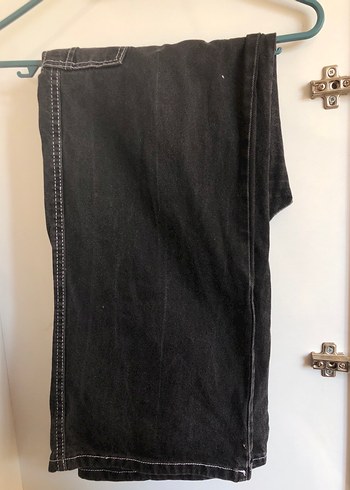 Diğer Siyah Bol Kesim Midi Denim Pantolon