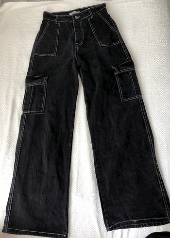 Siyah Bol Kesim Midi Denim Pantolon