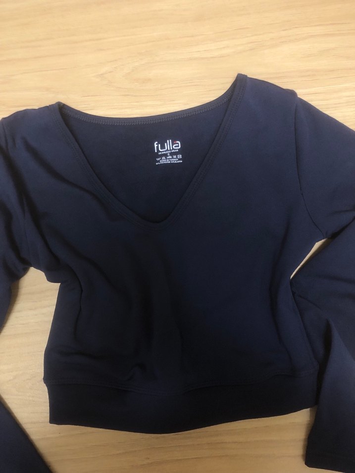 Kadın Lacivert V Yakalı Crop Top - Görsel 2