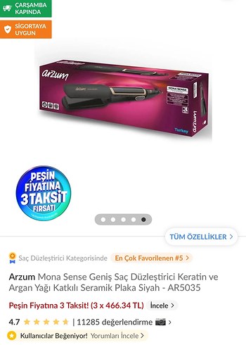 Arzum Mona Sense Geniş Saç Düzleştirici Siyah